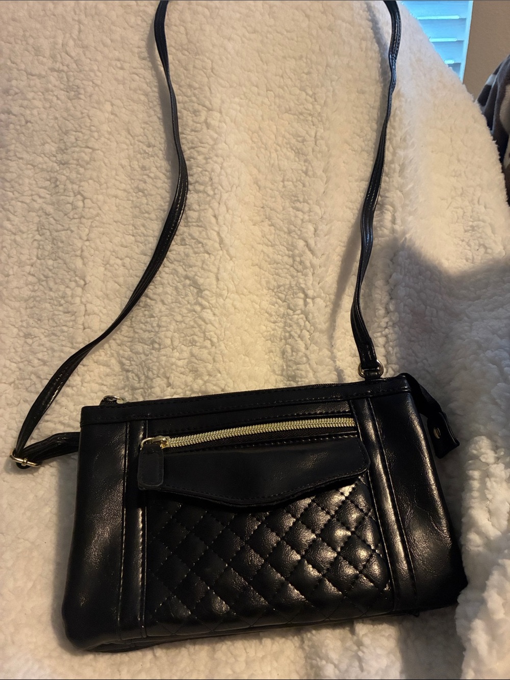 Black Quilted Crossbody Bag with Gold Hardware
